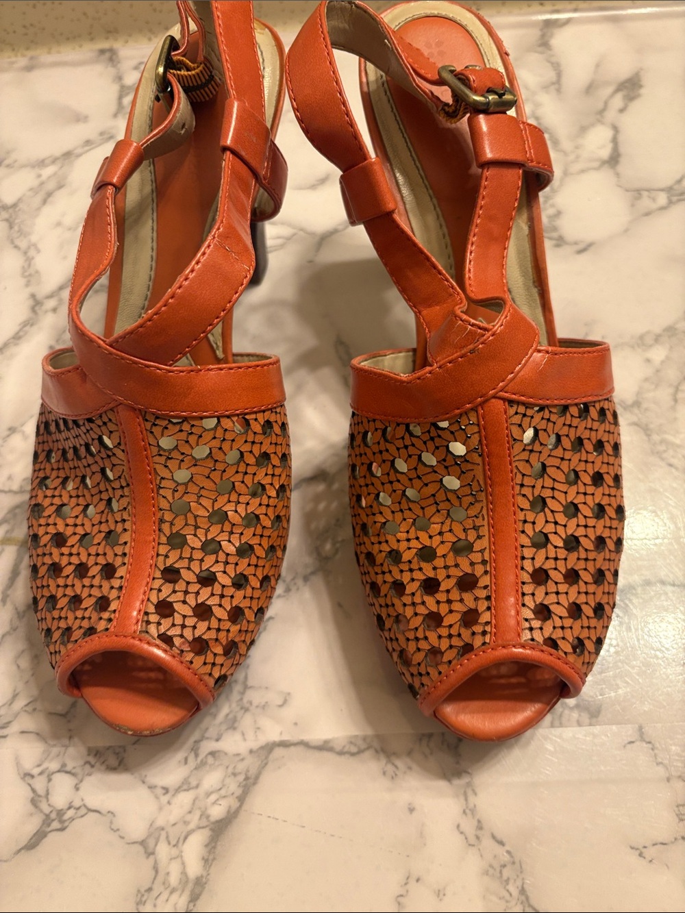 Naturalizer Orange Woven Peep-Toe Ankle Strap Sandals